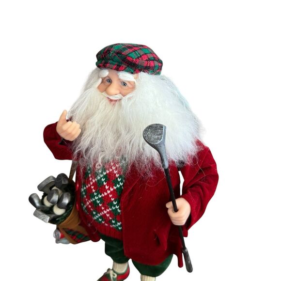 Big 17.25" Joyous Golf Golfer Santa Figure Bringing Holiday Cheer - Picture 2 of 8